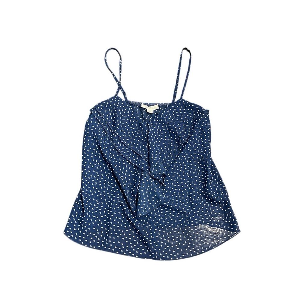 Essentials XXI Navy Blue Polka Dot Ruffle Chiffon Camisole Top SZ S Y2K Romantic